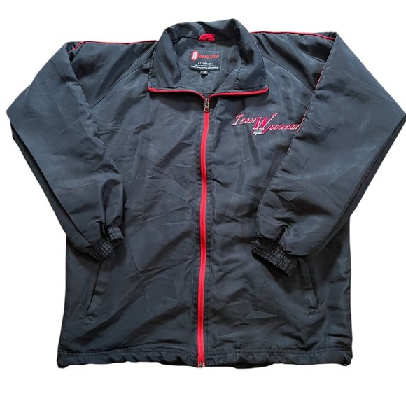 Team Wisconsin Hockey Jacket Size M Black Red Full Zip Menace Sport Pockets - Picture 1 of 4